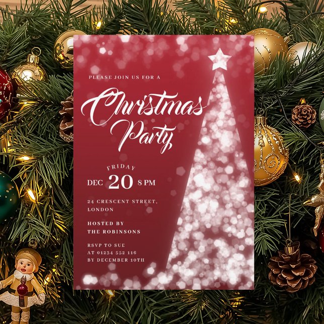 Elegant röd vinter julgran Holiday Party Inbjudningar (Elegant Red Winter Christmas Tree Holiday Party Invitation)