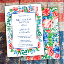 Elegant röd vit blå bröllopsrepetition middag