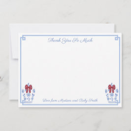 Elegant röd vit blå bröllosdusch för jul tack kort