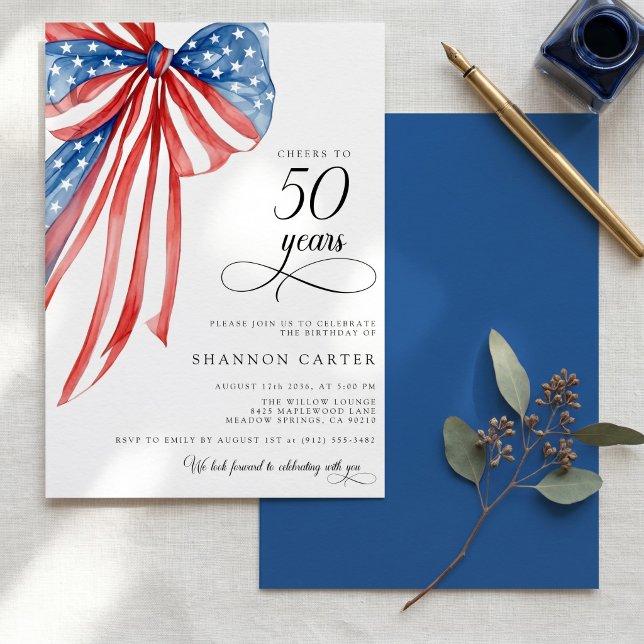 Elegant röd vit blå patriotisk 50-årsdag inbjudningar (Skapare uppladdad)