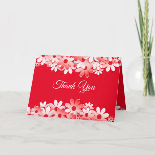Elegant röd vit blomklänning bröllop tack kort