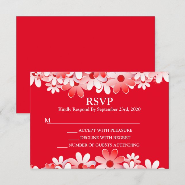 Elegant röd vit blommande bröllop OSA kort (Fram/baksida)