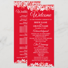 Elegant röd vit blommande bröllop program