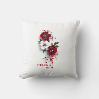 Elegant röd & vit blommig kudde | Romantisk blomma