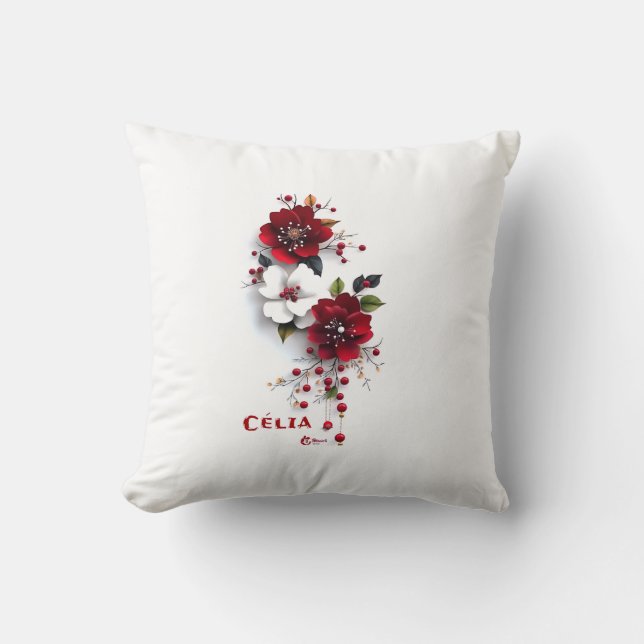 Elegant röd & vit blommig kudde | Romantisk blomma (Framsida)