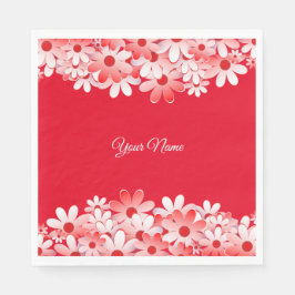 Elegant röd vit blomster namn fest pappersservett