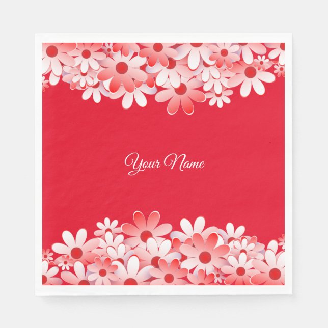 Elegant röd vit blomster namn fest pappersservett (Framsidan)