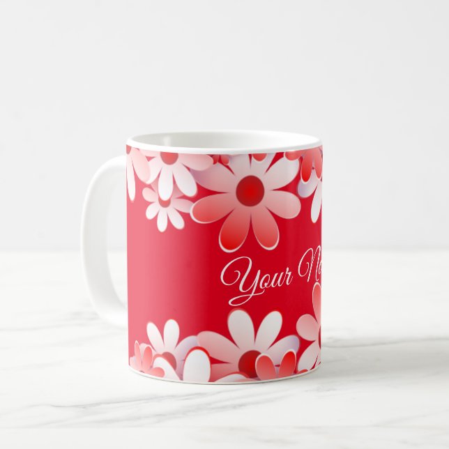 Elegant röd vit blomsterbröllop kaffemugg (Framsida vänster)