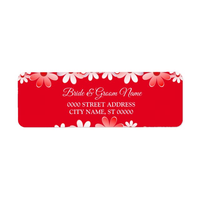 Elegant röd vit blomsterbröllop returadress etikett (Framsidan)