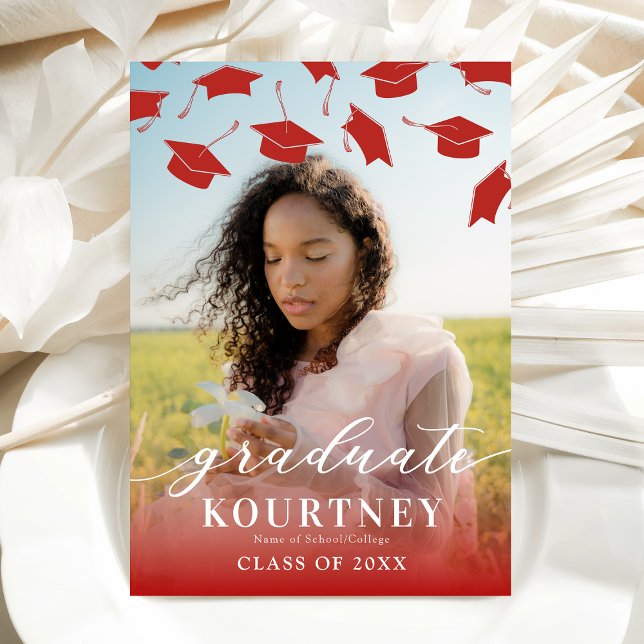 Elegant röd vit fotoexamen inbjudningar (Skapare uppladdad)