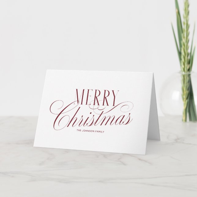 Elegant röd vit glad jul skrift helgkort (Framsida)