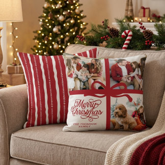 Elegant röd vit God Jul familjefoto Kudde