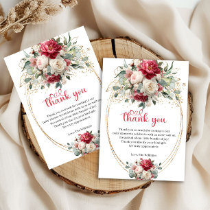Elegant röd vit guld blommig baby shower tackkort tack kort