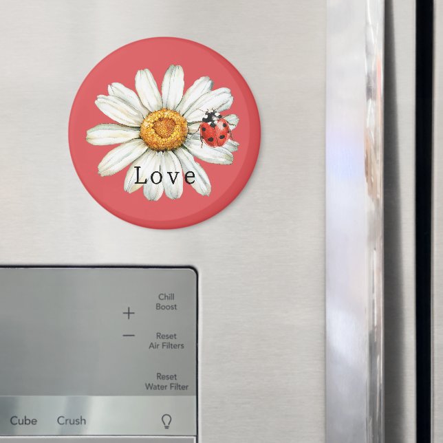 Elegant Röd Vit Marguerit Nyckelpiga Kärlek Magnet (In Situ (Fridge))