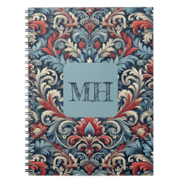 Elegant röd, vit och blå dämpare med monogram anteckningsbok