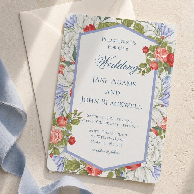 Elegant röd vit och blå patriotisk bröllopsfest inbjudningar (Elegant Red White and Blue Patriotic Wedding Invitation)