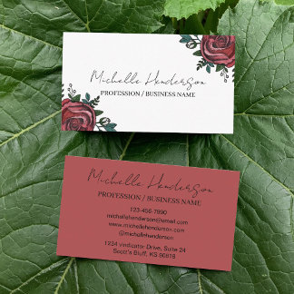 Elegant Röd & Vit Ros Illustration Blomsterhandlar Visitkort