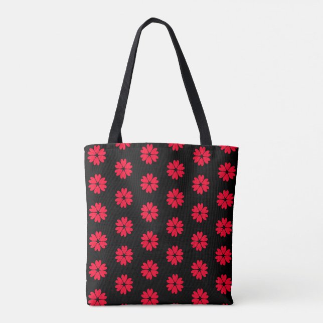 Elegant röda hjärtblommönster tygkasse (Baksida)
