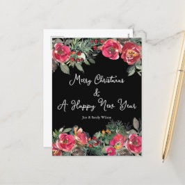 Elegant Röda julblommor, svart bakgrund Helg Vykort