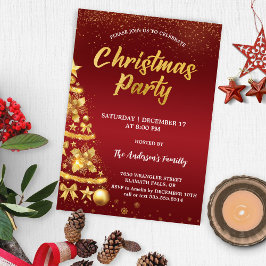 Elegant: Röda julen Glitter Träd Guld Party i Inbjudningar
