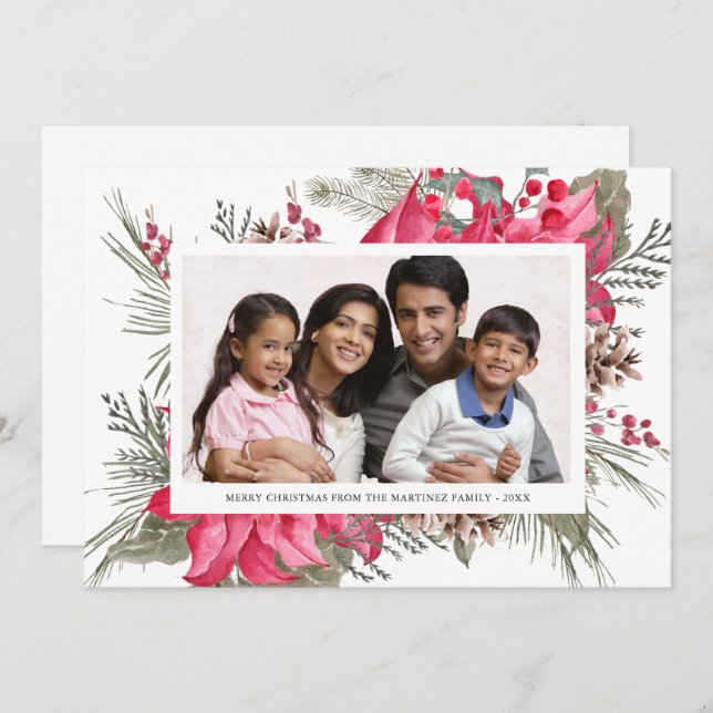 Elegant röda julstjärna Foto jul Julkort (Fram/baksida)