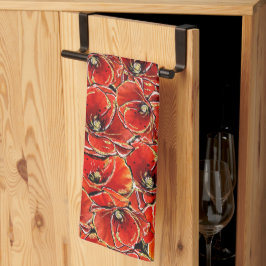 Elegant Röda och Guld Glitter, minnesvallmo för mi Kökshandduk