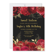 Elegant röda och gyllene blommor Sweet Sixteen