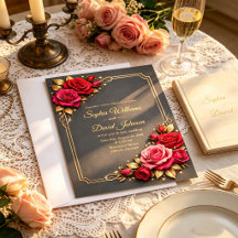 Elegant röda och rosa rosor bröllopsinbjudan baksi