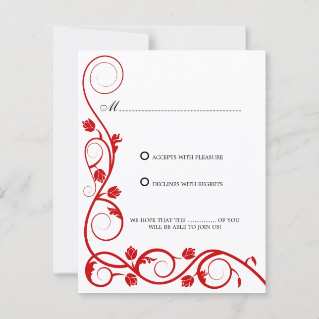 Elegant Röda och Vita Virvlar RSVP / Svarskort Inbjudningar (Baksida)