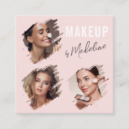 Elegant Röda Rosa Svart Script 3 Foto Smink Fyrkantigt Visitkort