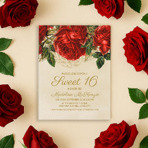 Elegant röda rosor Tan Sweet 16 födelsedagsinbjuda