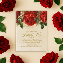 Elegant röda rosor Tan Sweet 16 födelsedagsinbjuda Vykort