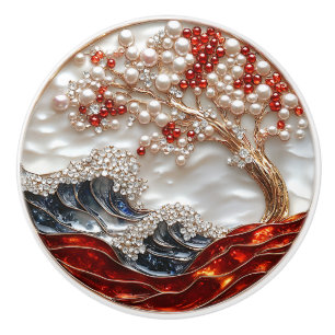 Elegant Röda vita pärlor Diamonder Ocean Vågar Knopp