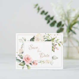 Elegant Rödbetonguld Vattenfärg Blommig Bröllop Vykort