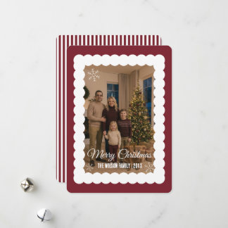 Elegant rödbrun familjefoto personlig jul julkort