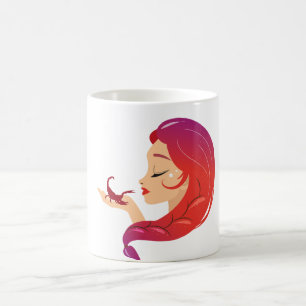 Elegant Rödhårig American Woman with Butterfly Art Kaffemugg