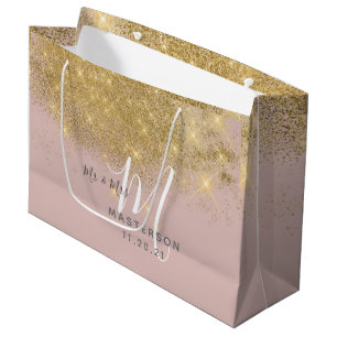 Elegant Rodnad Guldstoft Glitter Initial Bröllop