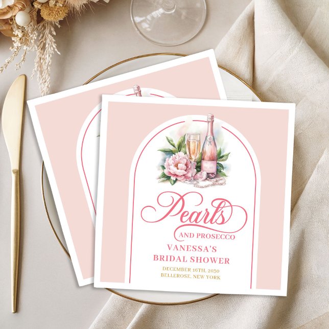 Elegant rodnad och guldfärgade servetter pärlor oc (Chic blush and gold napkins pearls and prosecco

)
