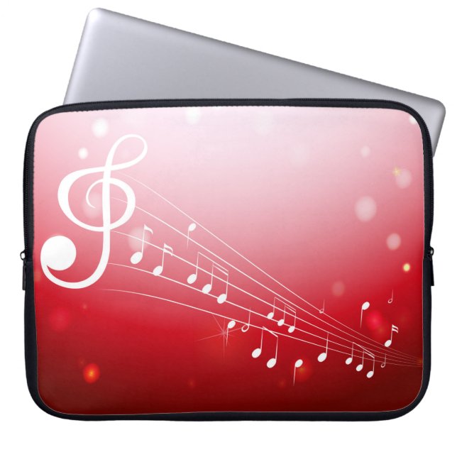 Elegant Rödövvit Musik noter-bakgrund Laptop Fodral (Framsidan)