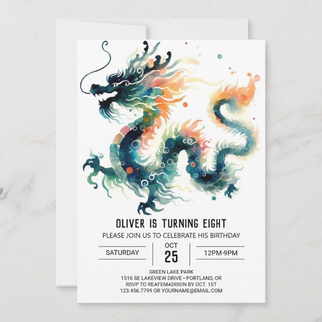 Elegant Roing Dragon Birthday Inbjudningar (Framsida)