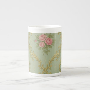 Elegant rokoko blommönster i mjuka pasteller benporslin mugg