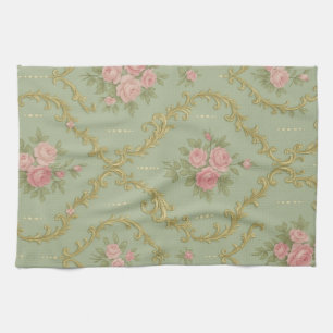 Elegant rokoko blommönster i mjuka pasteller kökshandduk
