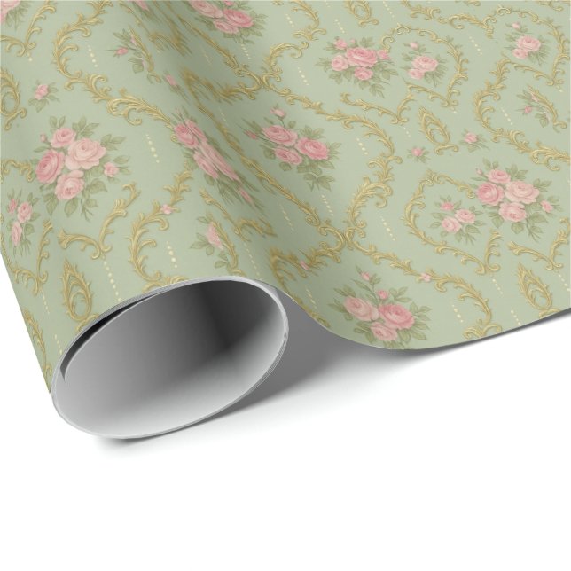Elegant rokoko blommönster i mjuka pasteller presentpapper (Rullad Hörn)