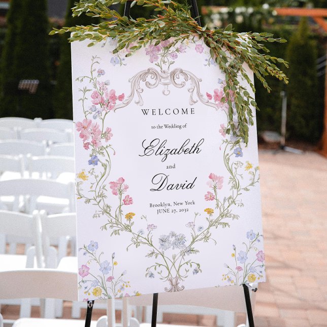 Elegant rokoko blomsterkrönsling bröllop välkommen poster (Skapare uppladdad)