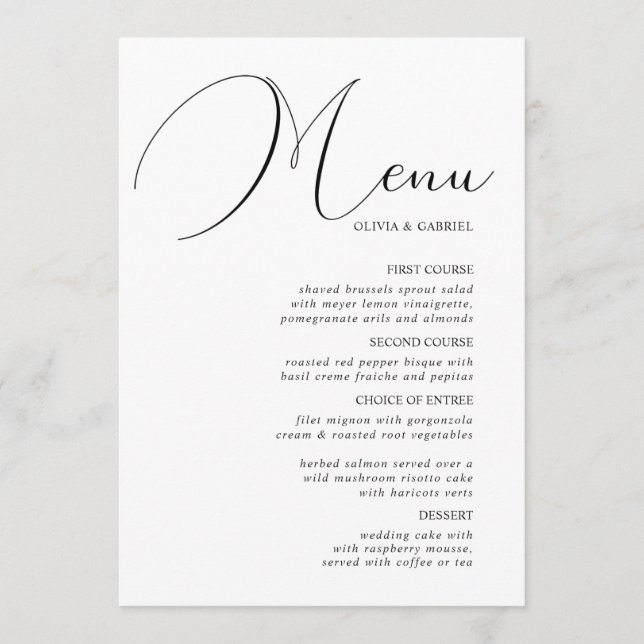 Elegant - rolig calligraphy Classic Bröllop Menu Meny (Framsida)