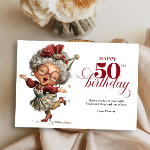 Elegant rolig dam 50-årsdag humor hälsning inbjudningar