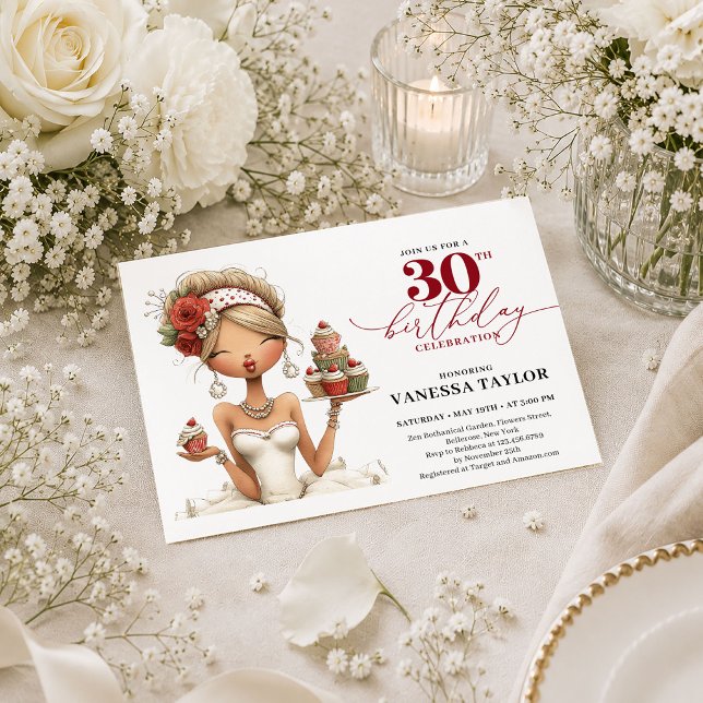 Elegant Rolig Kvinna 30-årsdag Marsala Script I Inbjudningar (Elegant Funny Woman 30th Birthday Marsala Script Invite

)