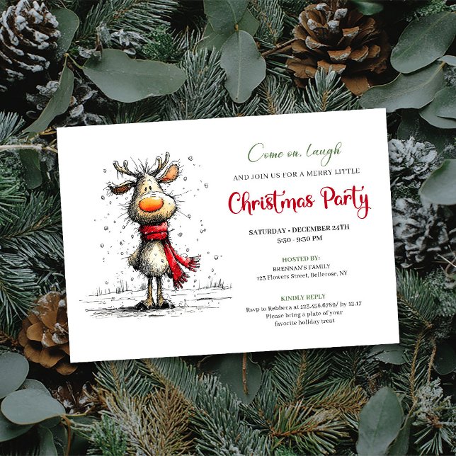 Elegant rolig ren julfestinbjudan inbjudningar (Elegant funny reindeer Christmas party invitation

)
