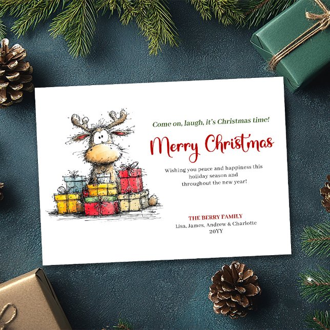 Elegant rolig ren julhälsningskort julkort (Elegant funny reindeer Christmas greeting card

)