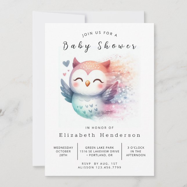 Elegant Roligt Uggla Baby Shower Inbjudningar (Framsida)
